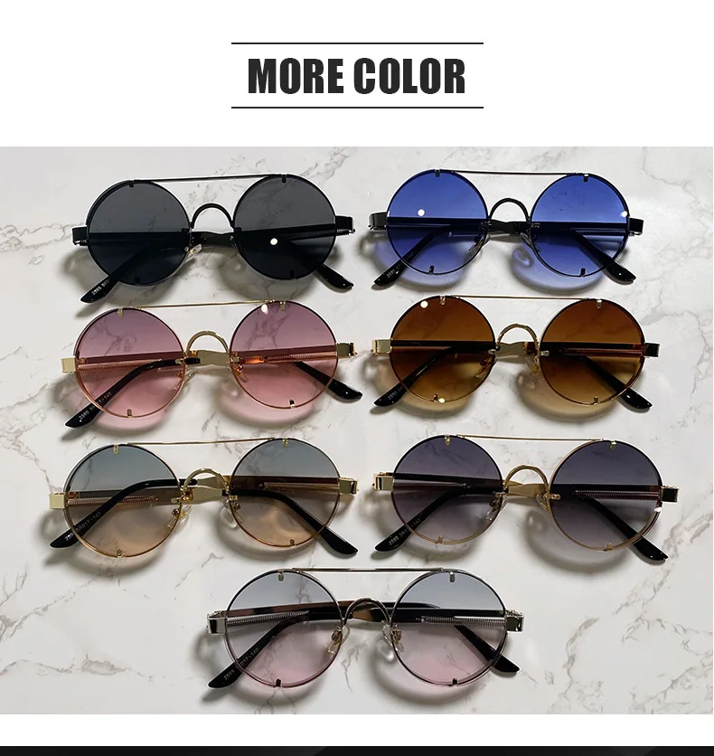 Runde Steampunk Sonnenbrille Für Männer Modische Punk Sonnenbrille Frauen Trendy Vintage Mode Gläser Retro Gafas De Sol Hombre – Detail 15