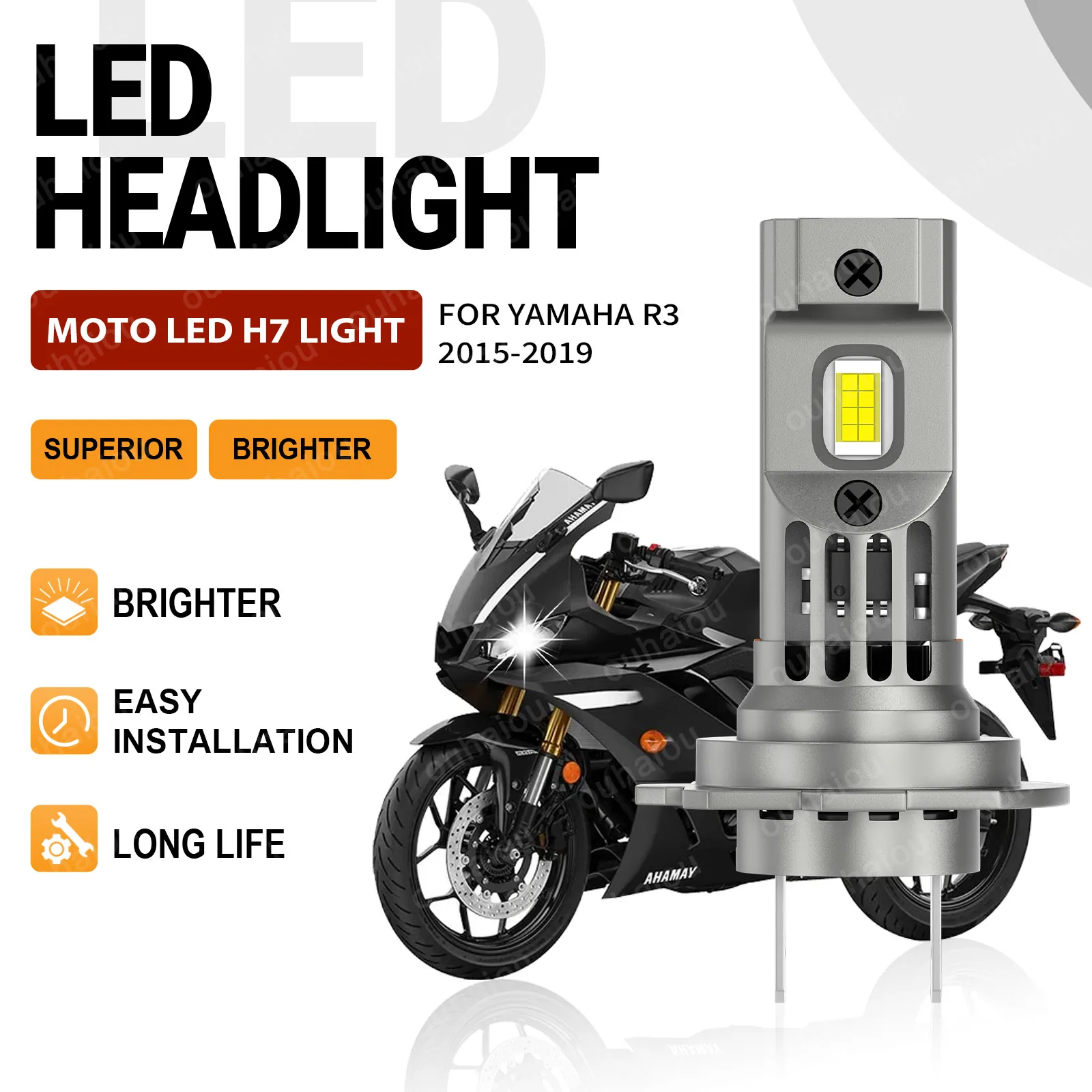 

For Yamaha R3 2015 2016 2017 2018 2019 1PCS Motorcycle White 15000lm Canbus Error Free H7 LED Super Bright Headlight Bulbs