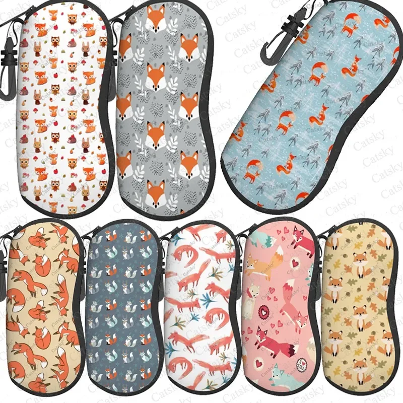 fox cartoon animal Glasses case zipper sunglasses bag travel printed soft shell storage glasses case for men women