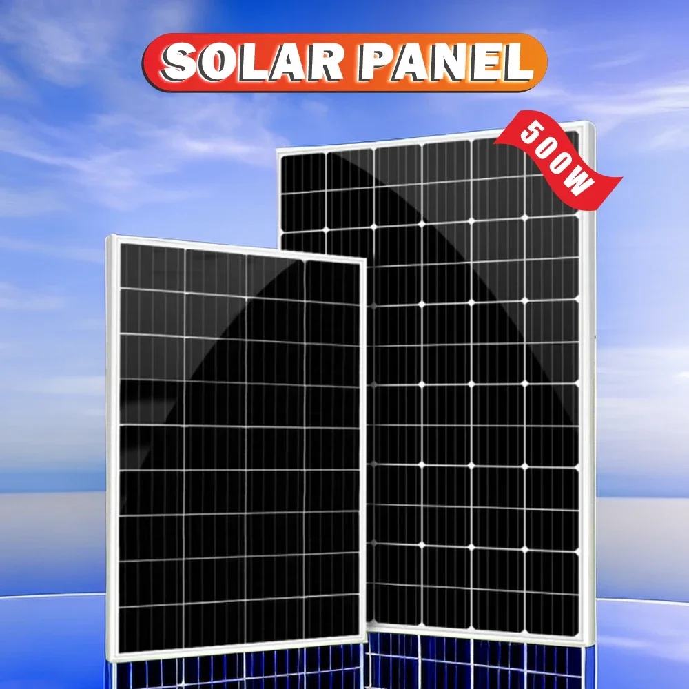 500W 12V Solar Panel Durable Aluminum Frame Solar Charger for Camping Boat Car Battery Emergency Power Backup