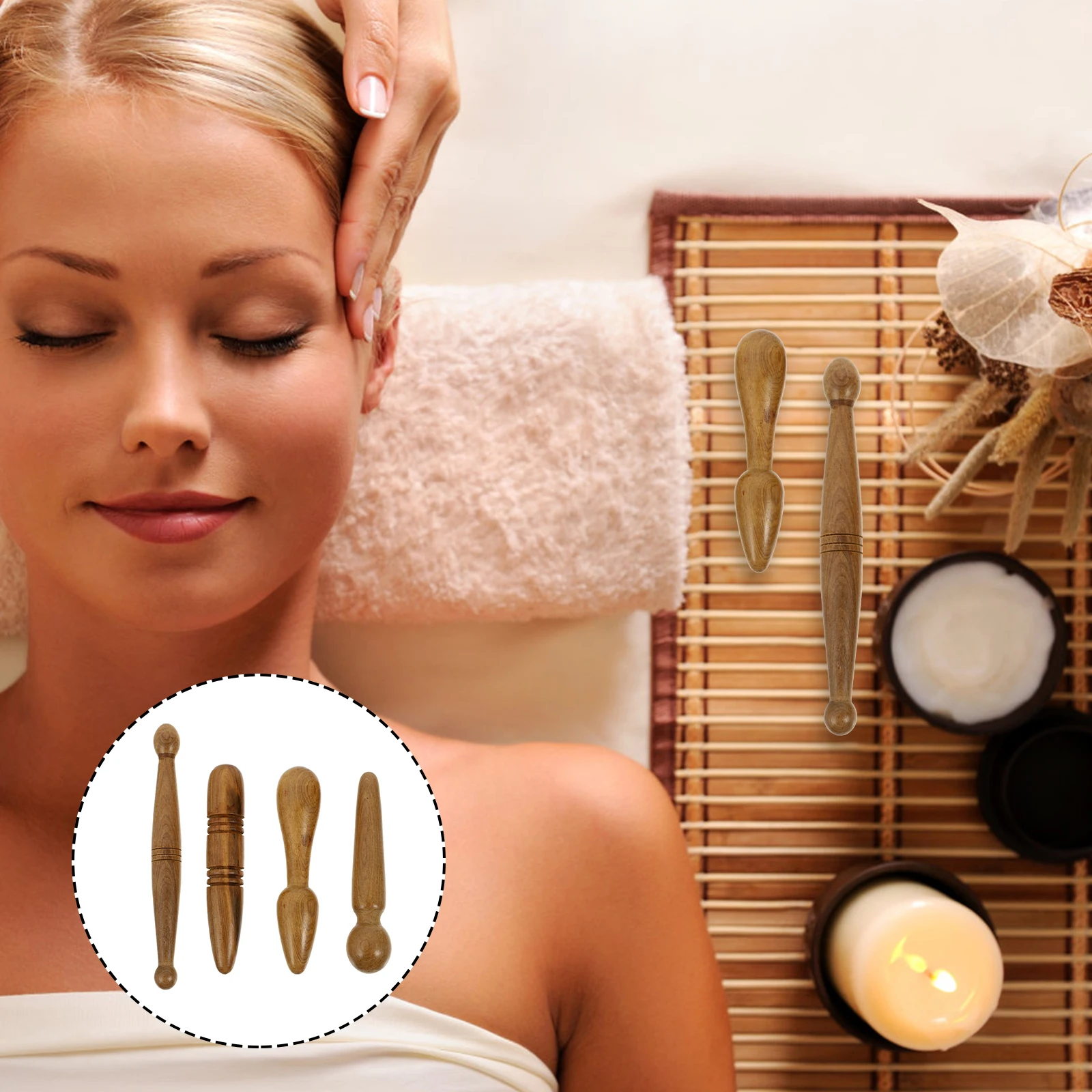 

4 Pcs Acupoint Massager Wooden Brown Body Meridian Massagers Acupressure Device Head Massage Rod Promoting Circulation Relief