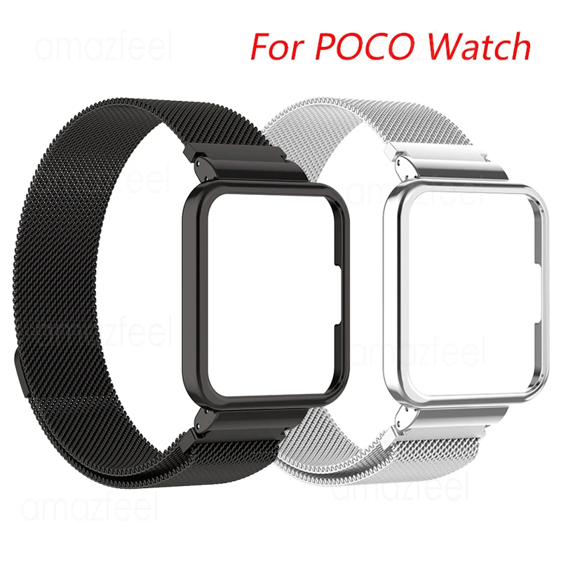 Watch Band For POCO Watch Smart Watch Strap Magnetic Loop Bracelets For PoCo Watch Wristband Metal Case Protector Cover Bumper