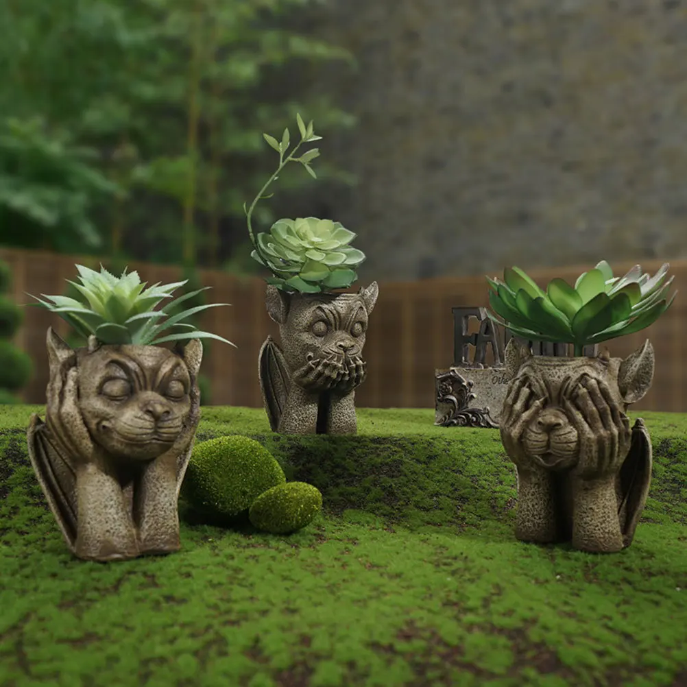 

1pcs Devil Flower Pot Resin Decorative Garden Ornament For Succulents Indoor Outdoor Plants Creative Green Plant Container