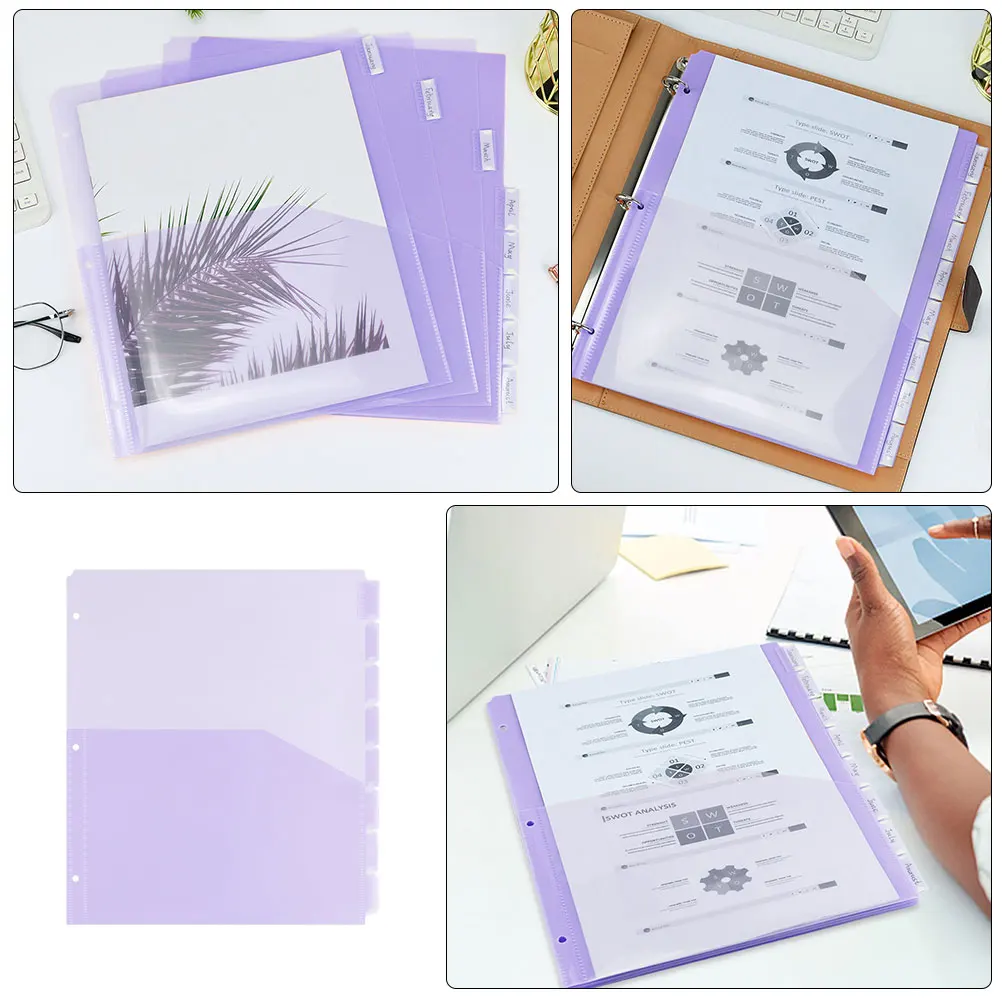 

2 Sets Divided Storage Bag A4 3 Hole Section Dividers Simple Style Colored Folders for Files Pp Tab Ring Binder