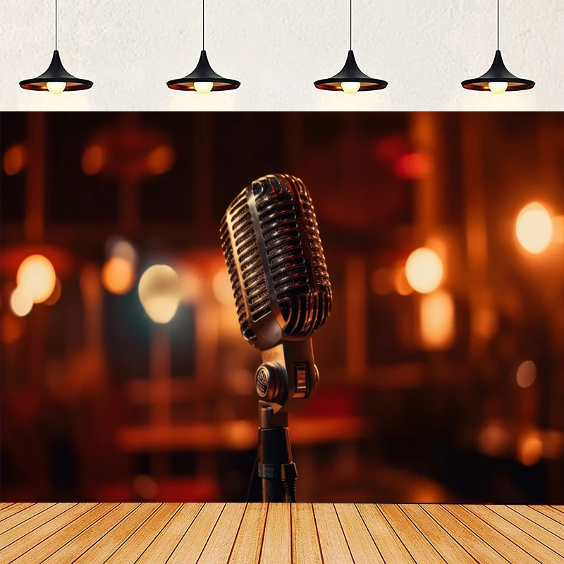 Golden Microphone Music Photography Backdrop Karaoke Dancing Disco Happy Birthday Party Decor Background Portrait Shooting