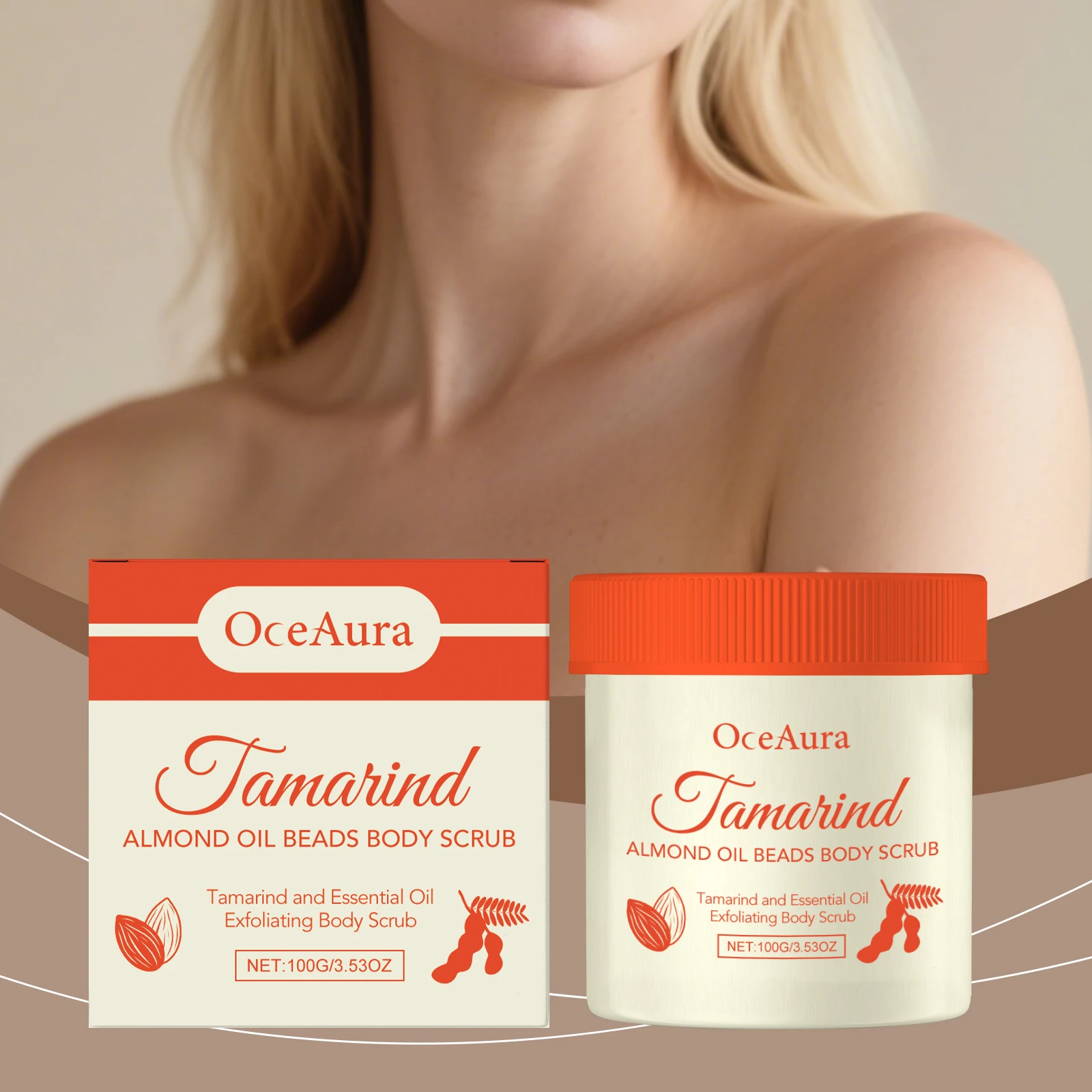 Tamarind-exfoliante de limpieza corporal de almendra, desatascador de poros, reparación antioxidante, barrera de la piel, brillo del tono de la piel, suavizante, exfoliante de queratina