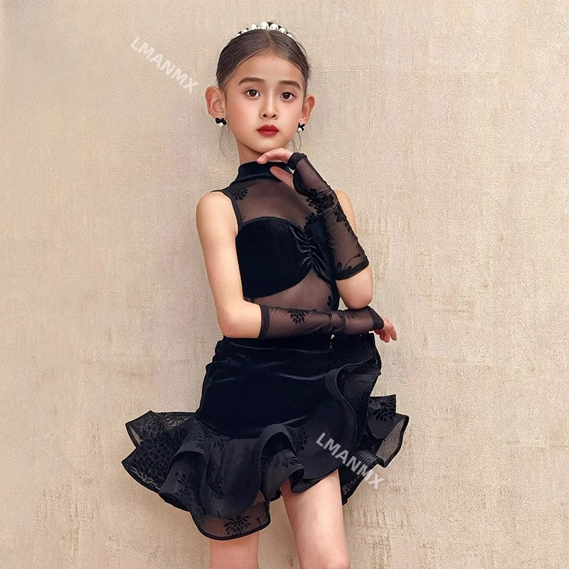 2025 New Summer Latin Dance Dress, Advanced Feeling Practice Dress, Children's Performance Dance Dress Set
