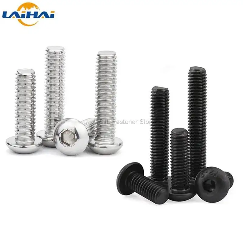 5/10/50 M1.6 M2 M2.5 M3 M4 M5 M6 M8 304 Stainless Steel Black Grade 10.9 ISO7380 Hexagon Hex Socket Head Button Allen Bolt Screw
