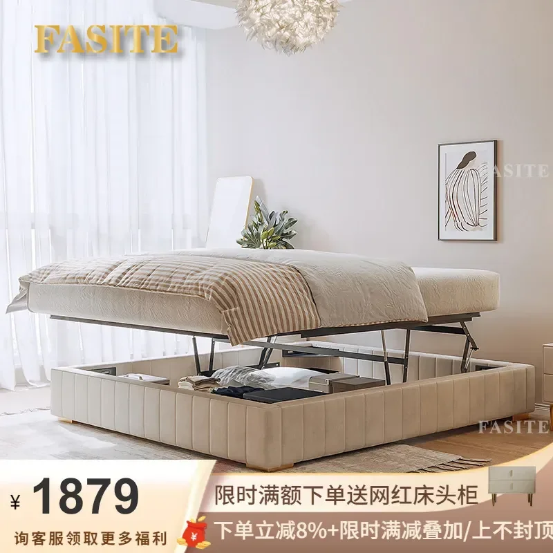 Light Luxury Fabric Platform Bed Frame with Storage Drawers Headless Low Profile Double Size Tatami Mattress Base for Small