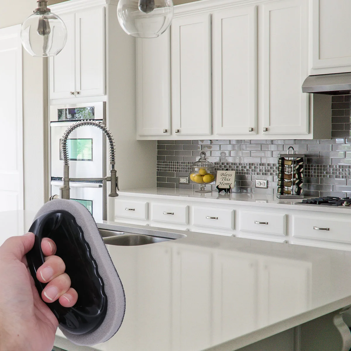 

2pcs Decontamination Sponge Pad With Handle Descaling Scrubber For Kitchen Bathroom Oven Sink Tub Toilet Shower Pots Pans Emery