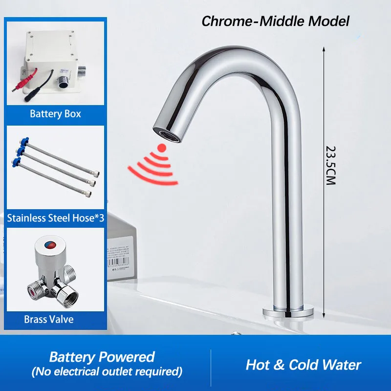 Zwarte automatische aanraakvrije infraroodsensor badkamerkraan. Touchless tapware. Koud warm water mixer kraan. Badkamer gootsteen kraan