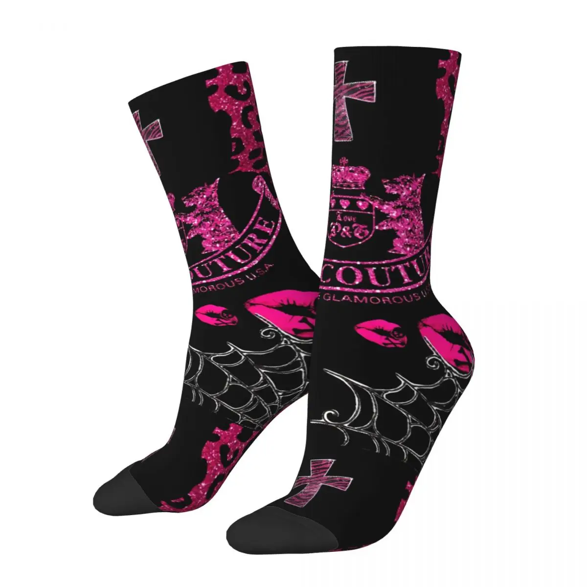 Cool Juicys Pink Y2K JC Basketball Socks Coutures Polyester Long Socks for Women Men Breathable