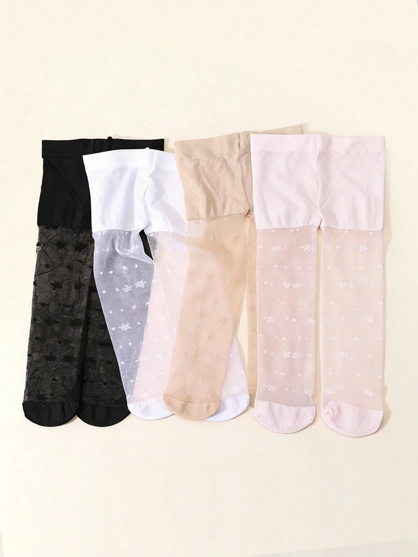 4 Pairs of Baby Girls' Ultra-Thin Silk Stockings Leggings with Star Patterns, Baby Summer Anti-Slip and Mosquito-Repellent Tights