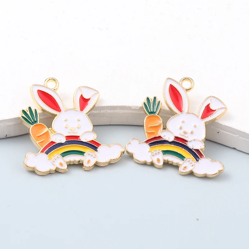 10pcs Cute Rainbow Rabbit Enamel Charms Cartoon Animal Pendants For Making DIY Jewelry Findings Accessories Necklace