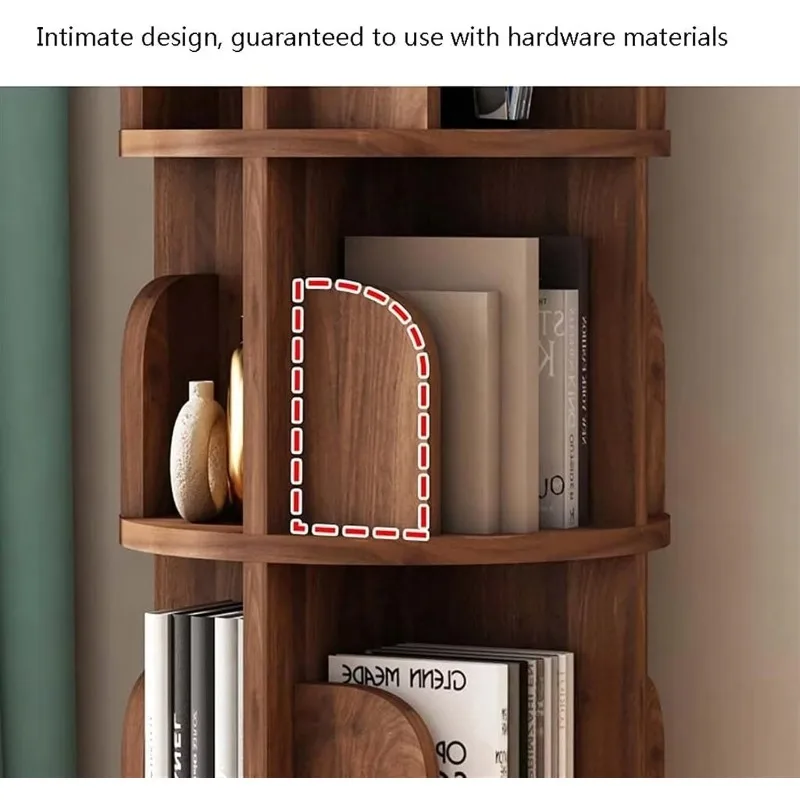 Bookcase creative corner bookshelf solid wood rotating floor living room