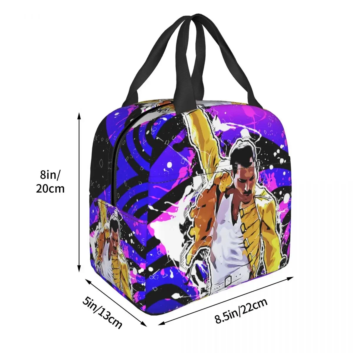 Bolsa de almuerzo Freddie Mercury para mujer, refrigerador térmico, caja de almuerzo con aislamiento de música Rock Queen para estudiantes, escuela, trabajo, Picnic, bolsas de comida