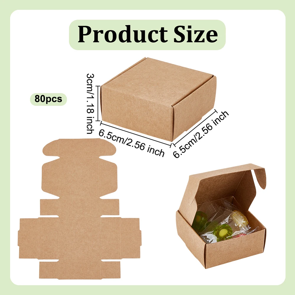 80Pcs Small Cardboard 2.6x2.6x1.2 Inch Square Jewelry Kraft Box Corrugated Mailer Box Brown Cardboard Present Boxes