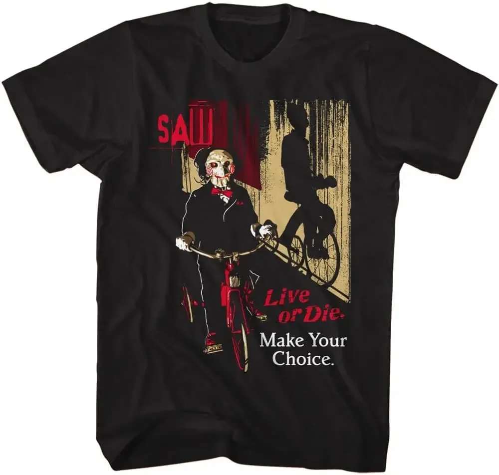

SAW Jigsaw on Bicycle Men's T Shirt Live or Die Make Your Choice Horror Gore Halloween Gift Cotton Casual Fashion Streetwear