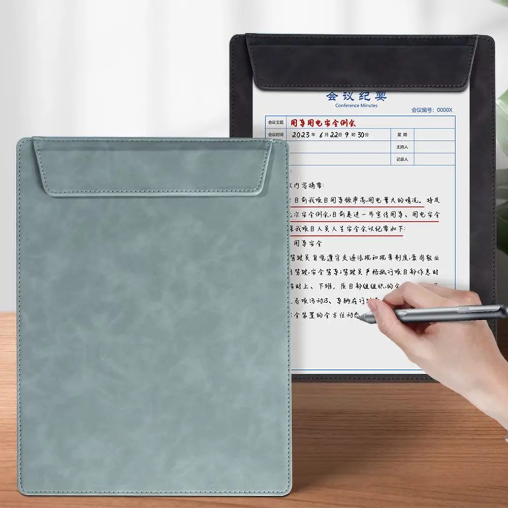 Multifunctional A4 Leather Magnetic Buckle Folder PU Leather Large Capacity Document File Waterproof Thickened Signature Clamp