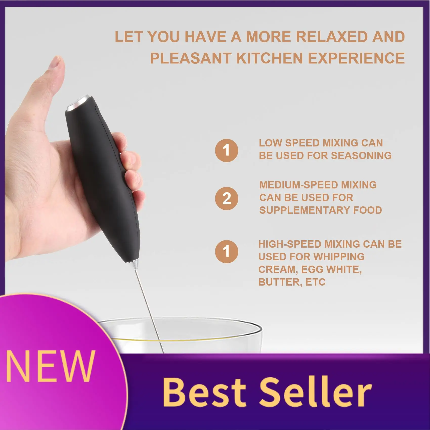 

ABLU-Electric Milk Frother Portable Foam Maker Handheld Foamer High Speeds Drink Mixer Coffee Frothing Wand With Bracket