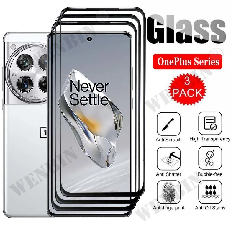 3 Pcs Tempered Glass For OnePlus 12 11 10 9 8 7 Pro 12R Nord CE 3 2 Lite N300 N200 N30 N20 Curved Full Cover Screen Protector