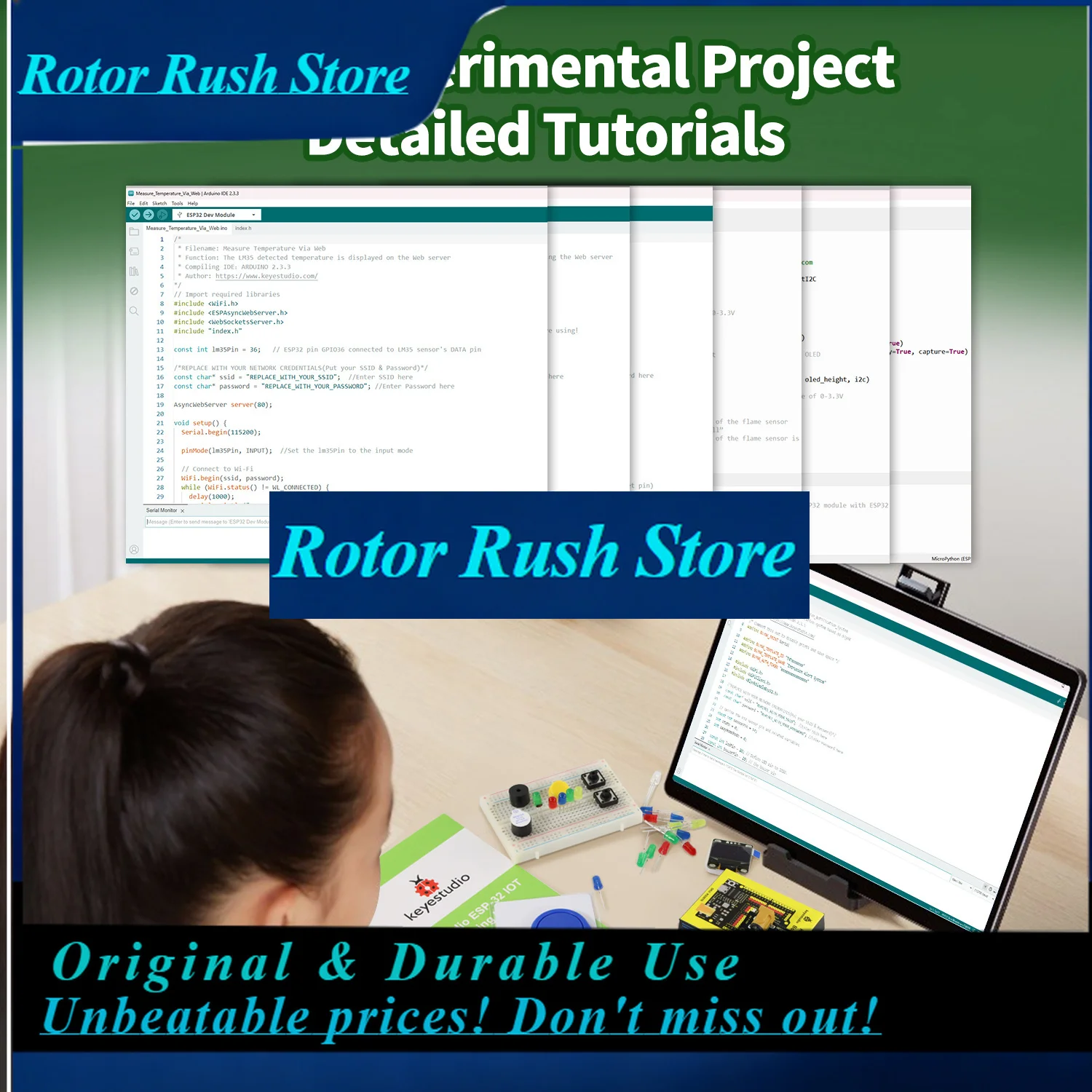 RoRuSKeyestudio IOT ESP32 Learning Kit For Arduino ESP32 All-in-One Learning +134 Projects Support MicroPython&Arduino C Program