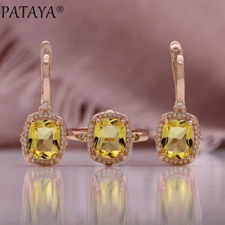 PATAYA Champagne Color Natural Zircon 585 Rose Gold Color Ring Earrings Fashion Jewelry Set for Women Anniversary Gift Fine