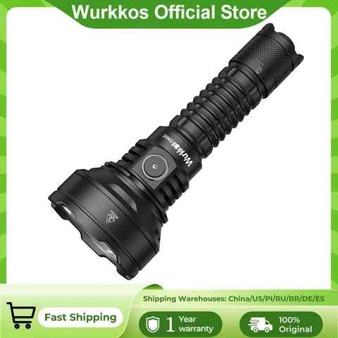 Lanterna Tática Wurkkos TD01C 21700 Recarregável por USB 1800 Lumens Ultra-Alcance com Interruptor Traseiro LED IPX-8