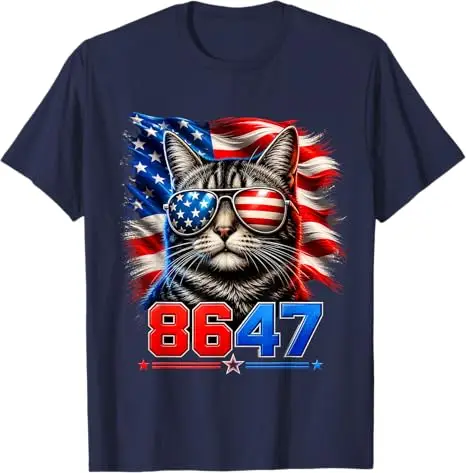 Y2k 86 47 Seashells Sea Shells Beach Funny 8647 Cat Patriotisches T-Shirt USA Flag Sunglasses Graphic Clothing Sommermode T-Shirt – Detail 4