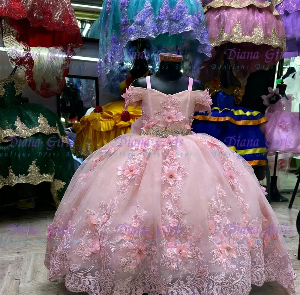 Quality Luxury Flowers Girl Dress Pink Tulle Fluffy With Exquisite Applique for Kids Wedding Birthday Party Evening Ball Gowns