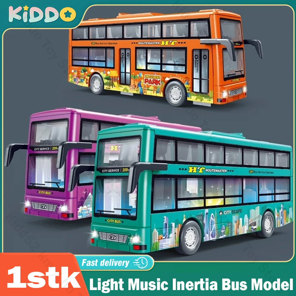 High Quality Simulation Bus Large Size Drop-resistant Light Music Inertia Bus Model Pull Back Car Educational Toy Christmas Gift