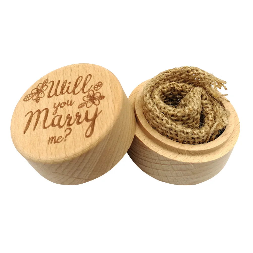 صندوق خاتم دائري خشبي عتيق حامل خواتم ريفية للخطوبة والزفاف مع كلمات حلوة هل تتزوج مني تصميم للاقتراح