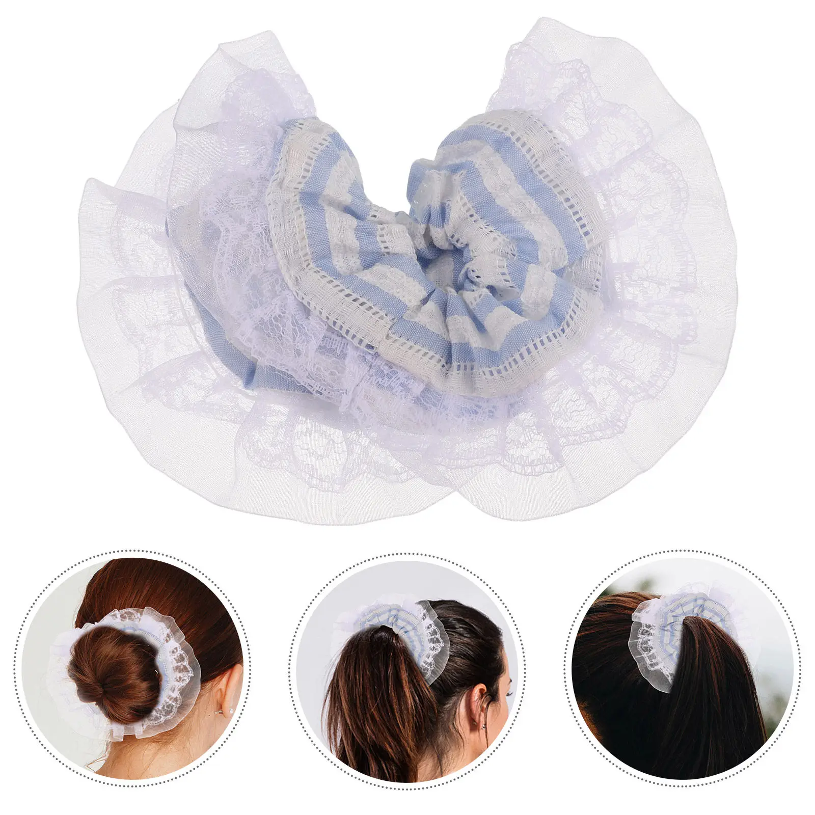

Korean Fashion Blue Striped Lace Hair Bands Supple Elastic Ties Cute Accessories for Women Ponytails Decor