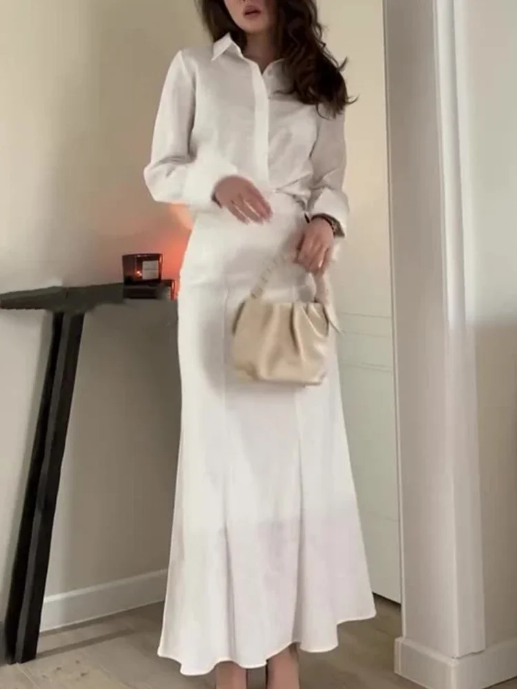 

Элегантные офисные женские трубы, облегающие однотонные однотонные пальто с длинным рукавом и v-образным вырезом, узкая талия, пальто на пуговицах, длинная юбка, женские комплекты юбок из двух предметов