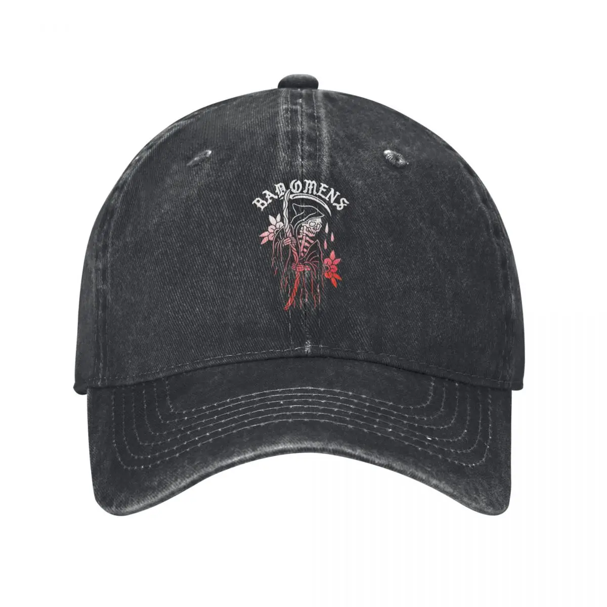 

Bad Omens Band Music Tour 2024 Men Women Baseball Caps Fade Reaper Distressed Denim Washed Caps Hat Outdoor Headwear