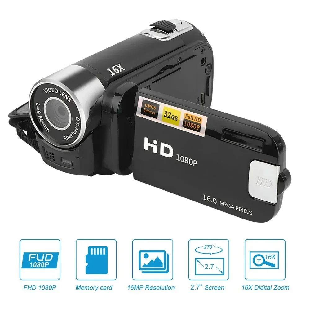 DH‑90 16X Digital Zoom 2.7 Inch Colourful Display Screen High Definition Camera Image Video Shooting Camcorder