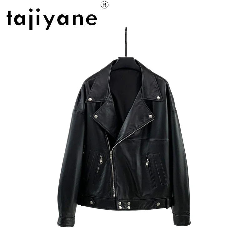 

TAJIYANE Genuine Sheepskin Leather Jacket Woman Korean Style Black Biker Jackets Fashion Rivets Short Coat Women Clothing 2026코트