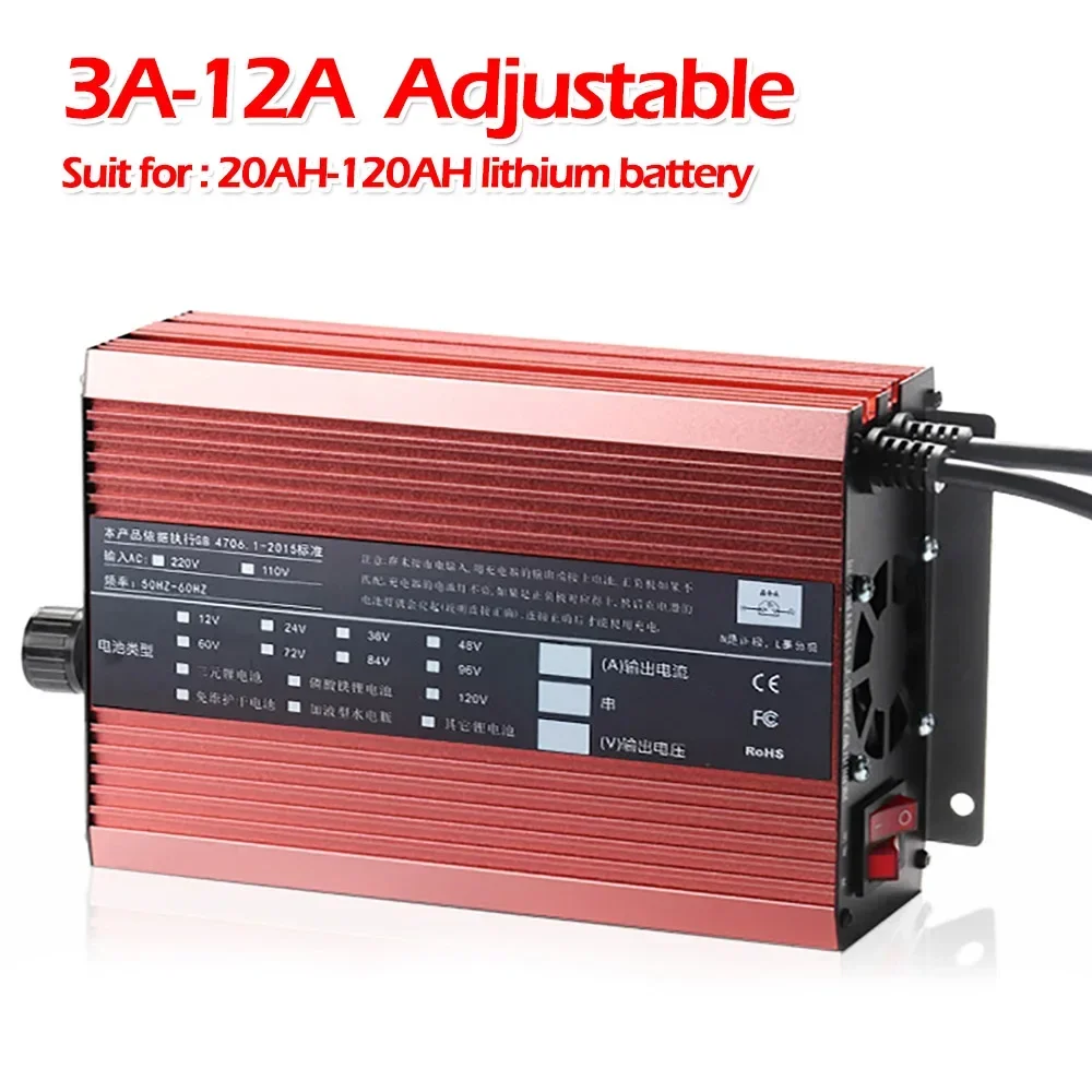 

Electric Vehicle Battery Lifepo4 Lithium Battery Charger Curren Adjust 2A 5A 10A 12A Fast Charge for 20AH-120AH Lithium Battery