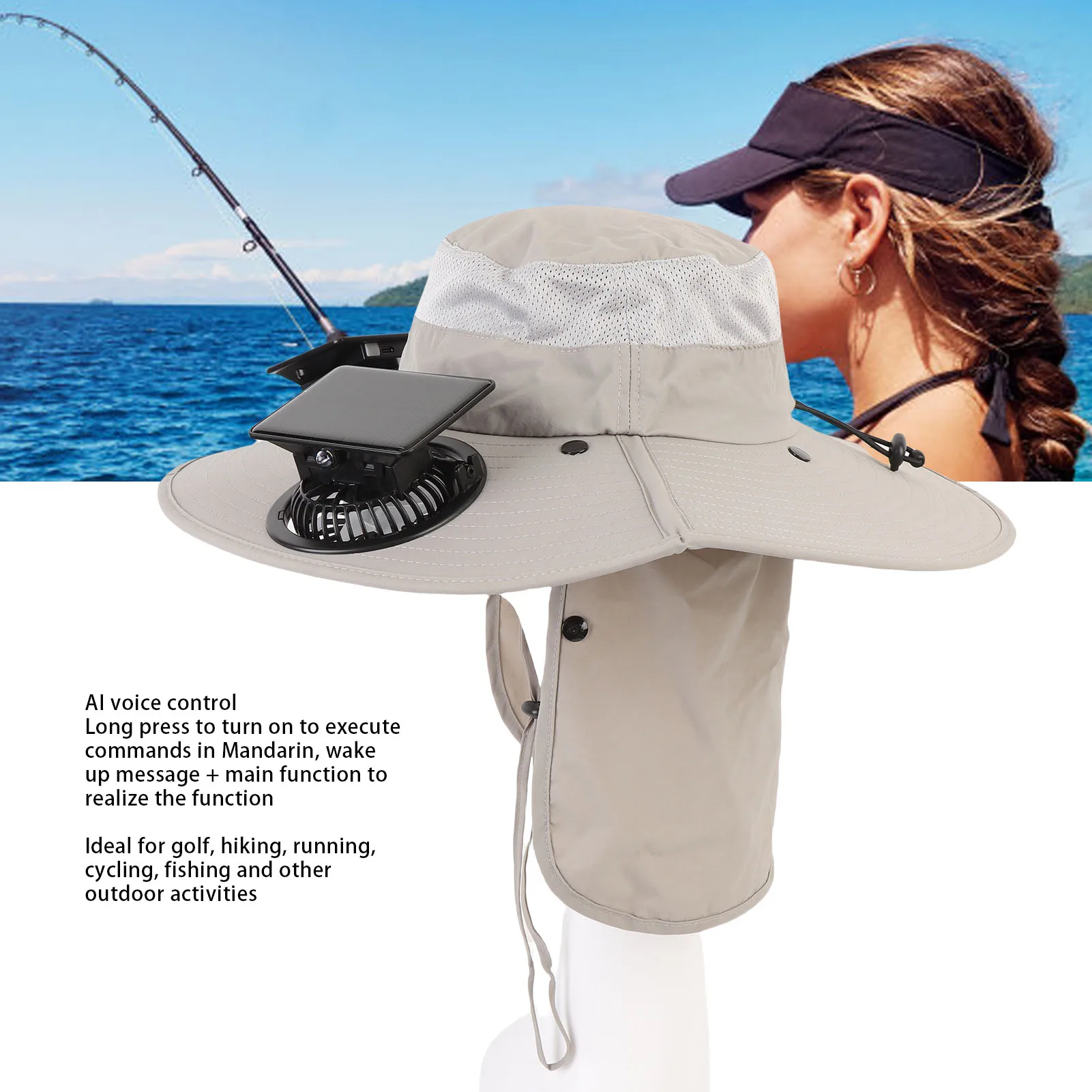 

Солнечная вентиляторная шляпа AI Голосовое управление Фара с широкими полями УФ-защита Солнечная USB перезаряжаемая для кемпинга Рыбалка Работа на открытом воздухе