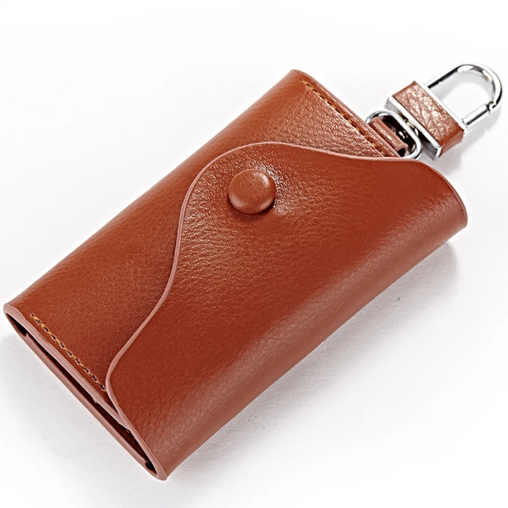 Cartera de cuero genuino para hombre y mujer, organizador de llaves, Funda de cuero dividida para llaves de coche, tarjetero Unisex