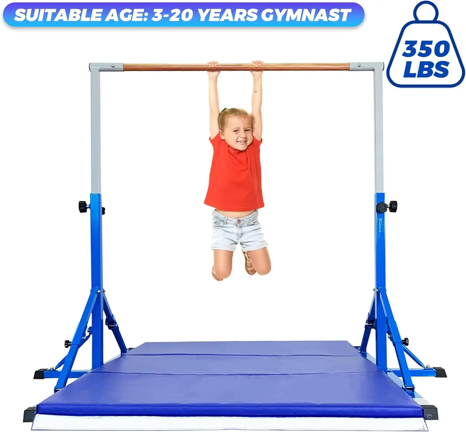 Bar For Kids and Teenage Ages 3-25 5 FT / 6 FT Base Length  Height Gymnastic Kip Bar Horizontal Bar For