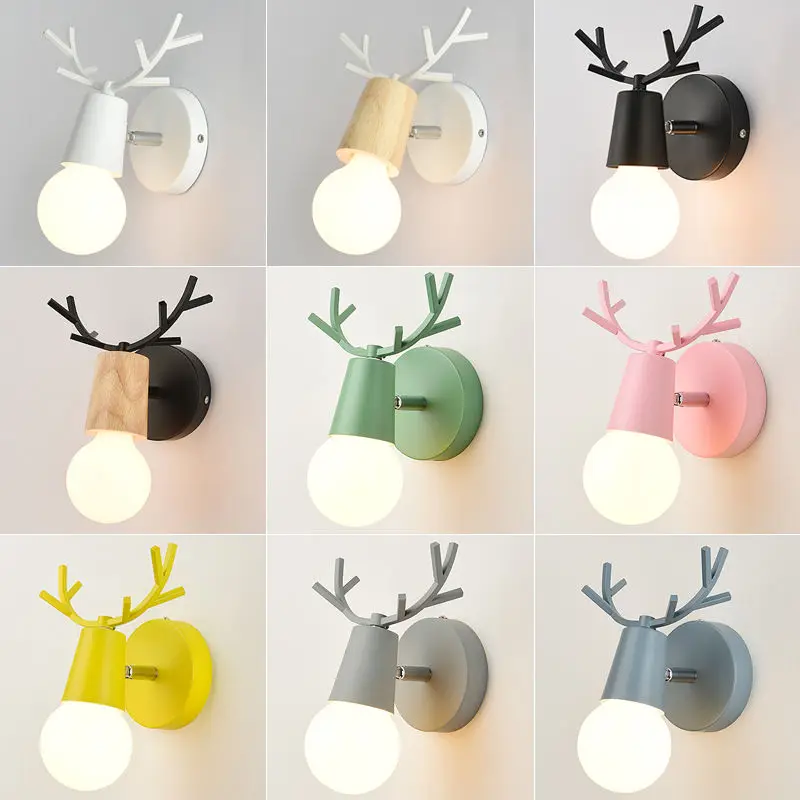 Homhi Children's Elk Antler Wandlampe Wooden Lamp Base Veilleuse Enfant Usb Light Cartoon Antlers HWL-058