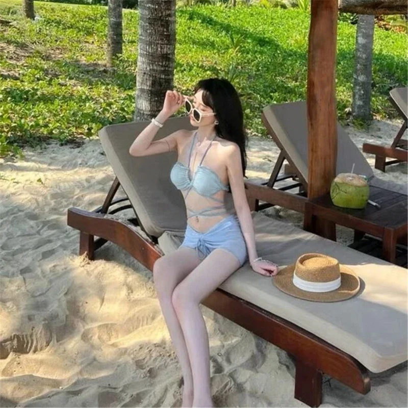 a triangolo Halter Set per donne Summer 3 pezzi Spacchi costumi da bagno divisi Ladies Criss Bathing Abit con