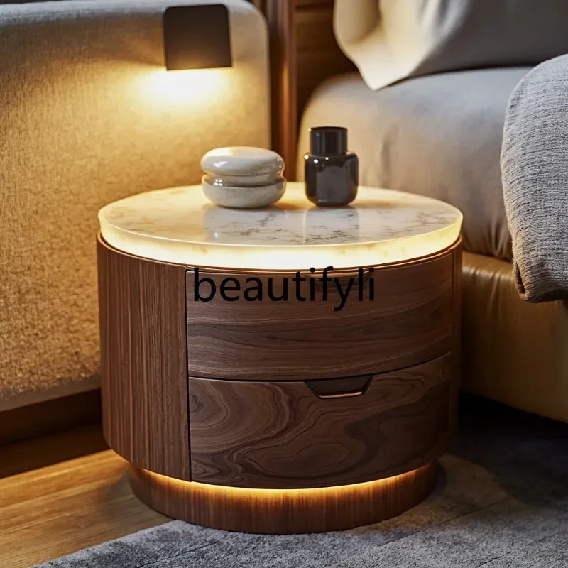 

Luminous jade luxury stone bedside table bedroom modern light luxury locker high-end design