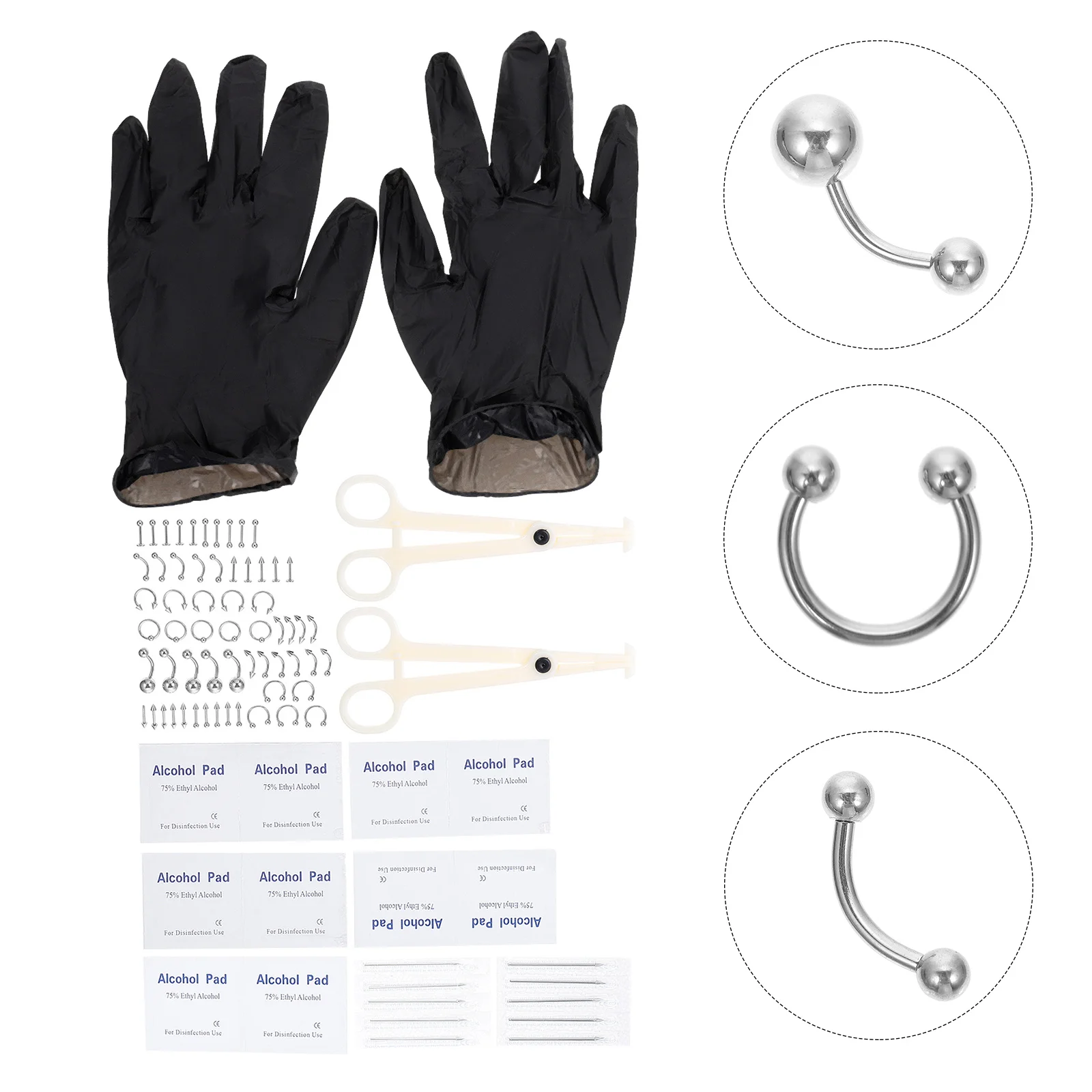 

Body Jewelry Tools Salon Gloves Medium Piercing Kit Lip Rings Nose Stainless Steel