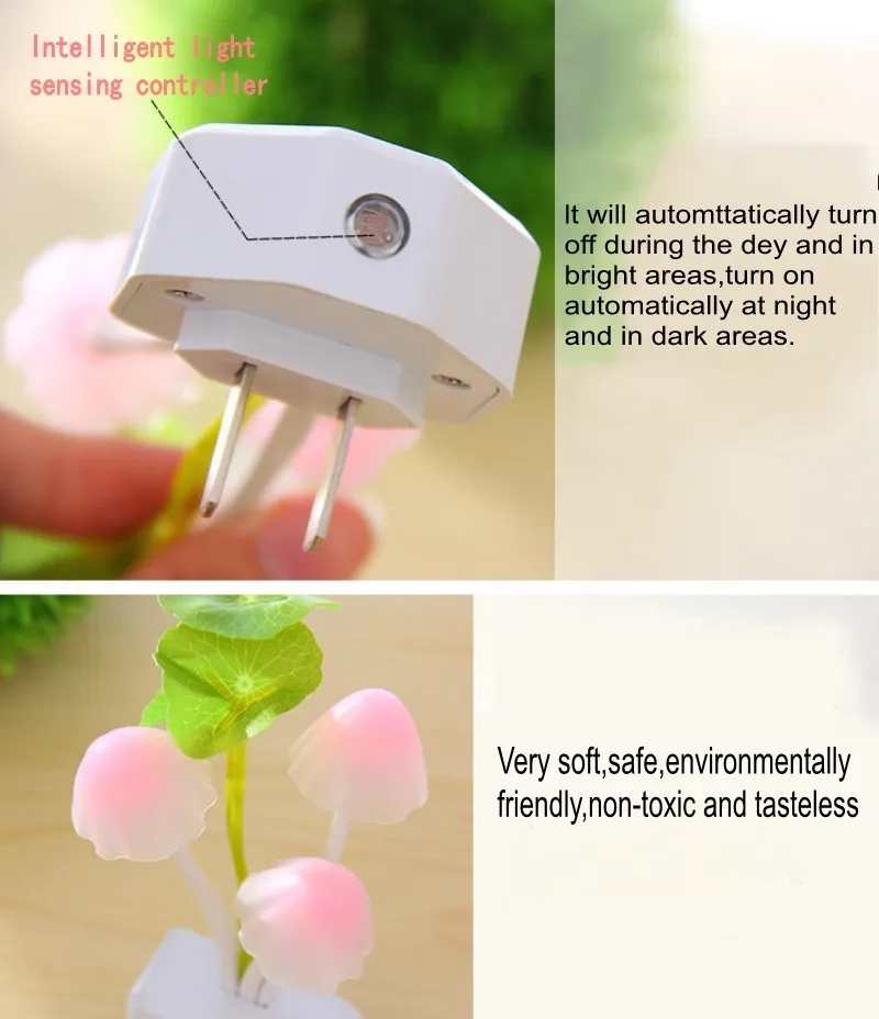 Novelty night lamp EU and USA plug sensing dream mushroom fungus lamp 220V 3 LED Mushroom lamp LED night lamp 7 COLo