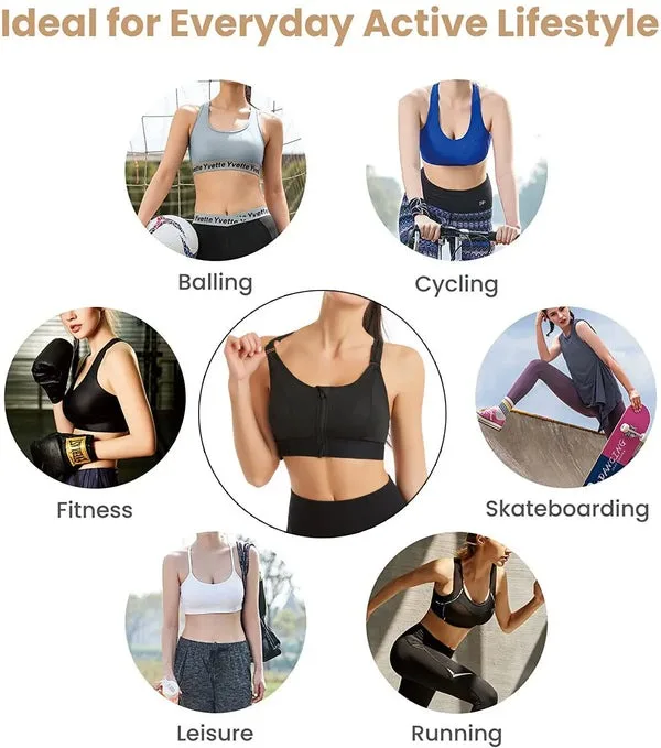 Sujetador deportivo de apoyo inalámbrico para mujer, sostén de ejercicio de Yoga que rebota, Bralette de realce con diseño de cremallera frontal, espalda