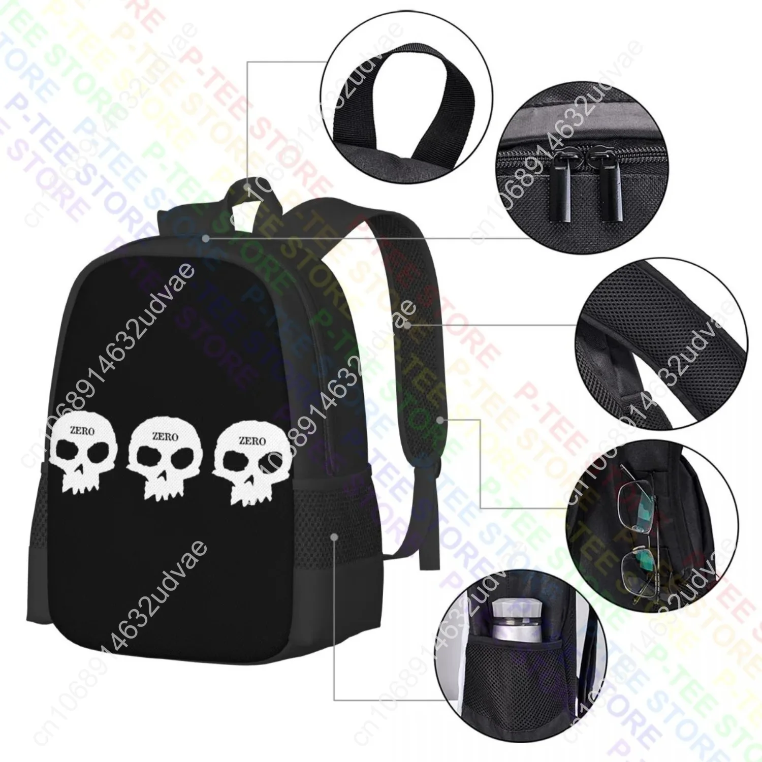 Zero Skateboards 3 SkullBackpack Large Capacity Bookbag School Sport Bag