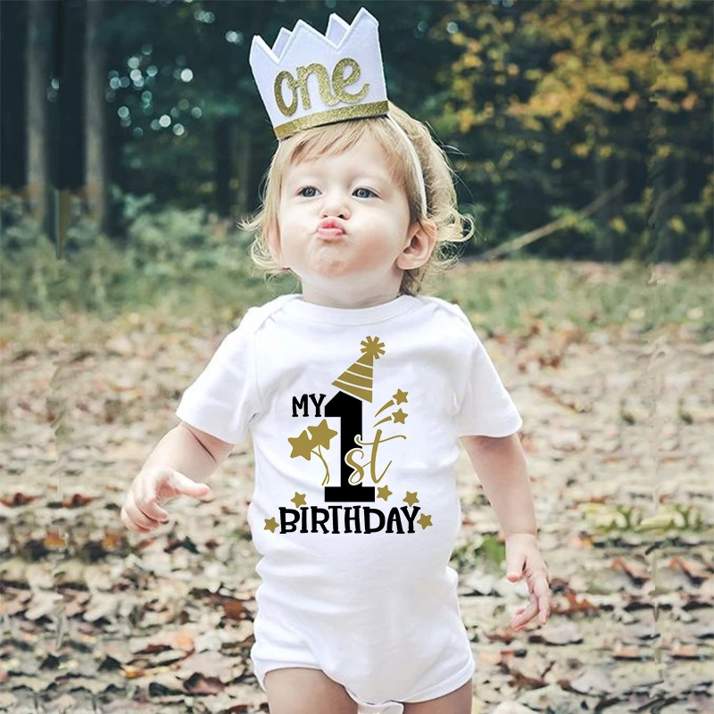 My 1st Birthday Newborn Summer Romper Infant Body Toddler Short Princess Sleeve Jumpsuit Baby Girl Birthday Party Outfit Clothes