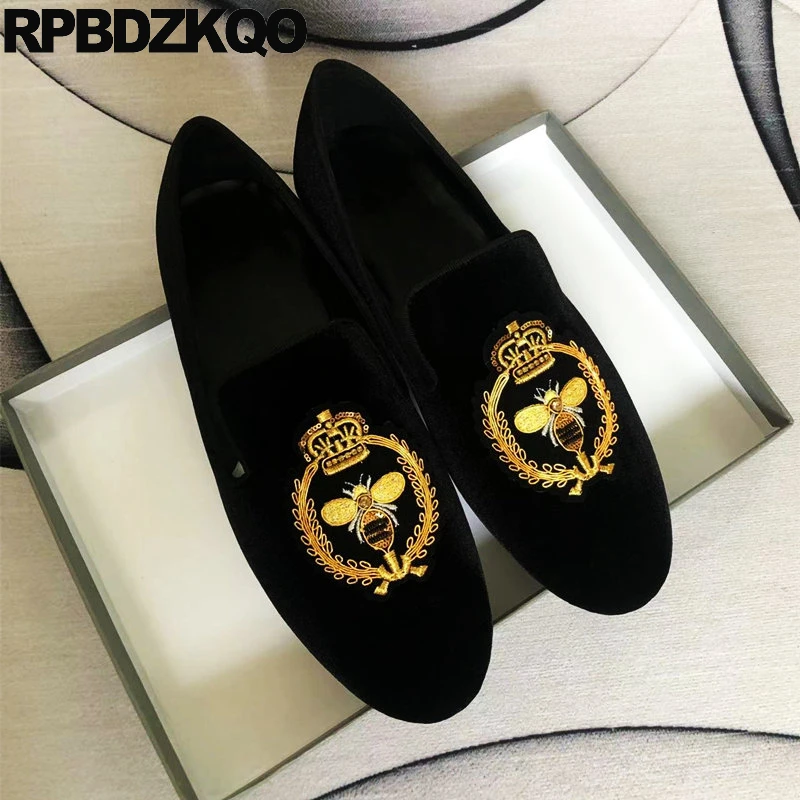 Animal Beaded Velvet Shoes 45 Large Size Smoking Slippers Loafers Paillette Round Toe Sequin Embroided Flats Men Slip On Crown